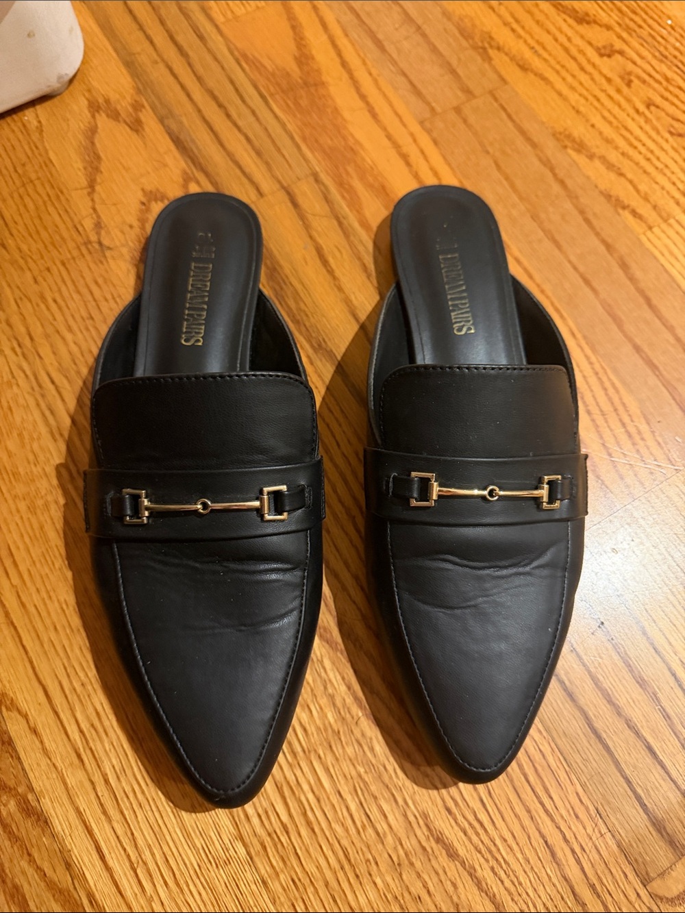 Slip-On Men’s Black Leather Loafers with Gold Bit Detail